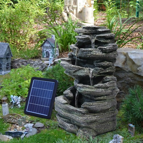 Solar rock cascading fountain - solar,