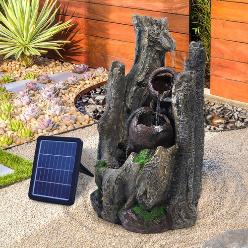 Solar walnut log fountain - log,